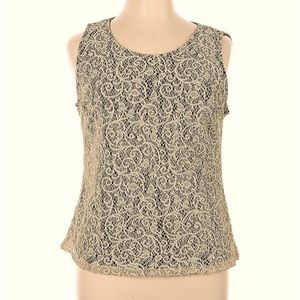 Alfani Sleeveless Top w/Mettallic Gold Lace Overlay